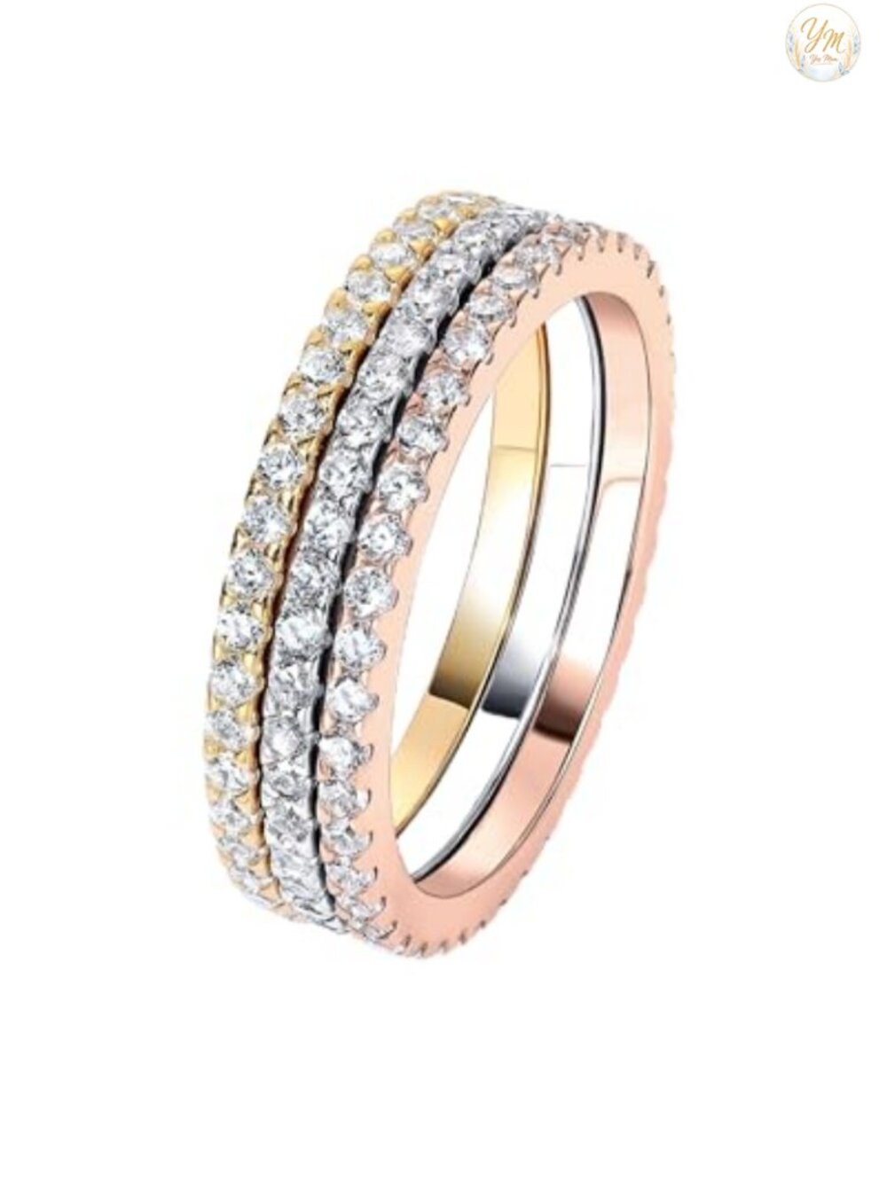 14K Gold Plated Sterling Silver Eternity Band Ring Trio CZ Stackable 1.8mm